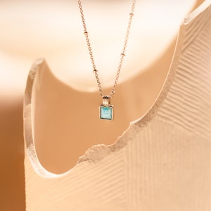 Turquoise Opal Pendant Necklace by Caitlyn Minimalist Dainty Square Charm Necklace on Satellite Chain Opal Jewelry Sister Gift NR161 image 6