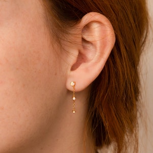 Dainty Opal Stud Earrings by Caitlyn Minimalist Opal Flower Earrings, Drop Chain Earrings & Cartilage Earring Anniversary Gift for Her A. DROP CHAIN STUDS