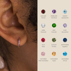 Pave Gemstone Hoop Earrings by CaitlynMinimalist • Custom Birthstone Huggie Earrings • Personalized Summer Jewelry • Girlfriend Gift • ER500