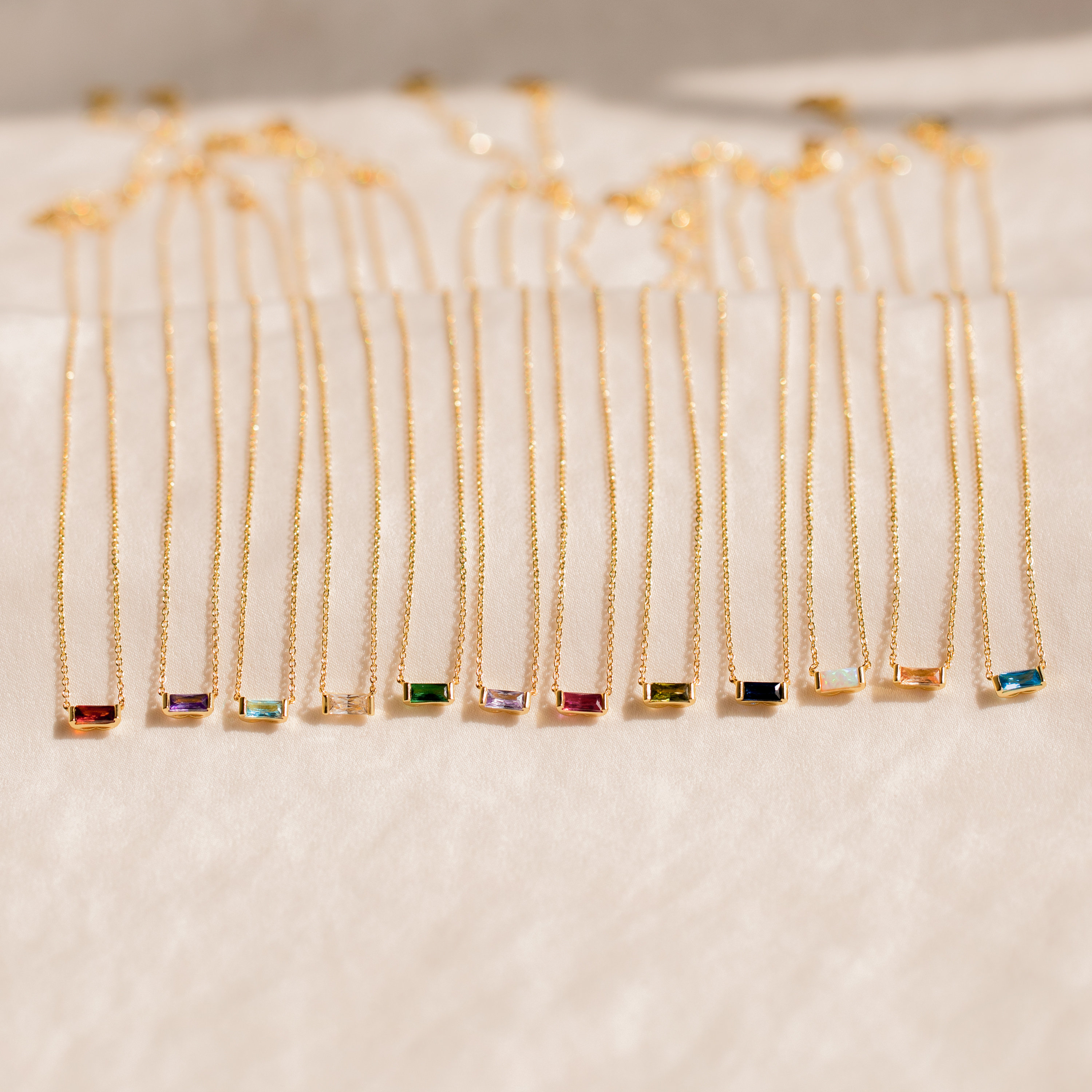 Dainty Baguette Birthstone Necklace, Minimal Birthstone Necklace, Perfect Gift for Mom and Her