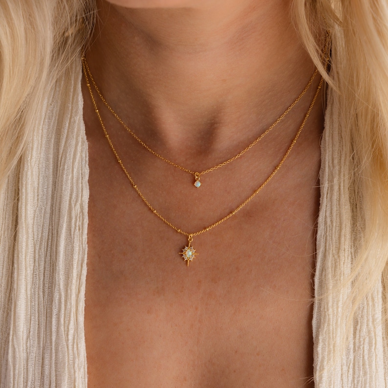 Opal Star Layered Necklace by Caitlyn Minimalist Celestial Opal Necklace Minimalist Layered Necklace Birthday Gift for Her NR155 18K GOLD