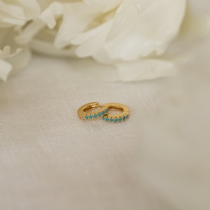 Turquoise Huggie Earrings Small Hoop Earrings Perfect Boho Gemstone Earrings Summer Earrings Birthday Gift for Her ER144 18K GOLD