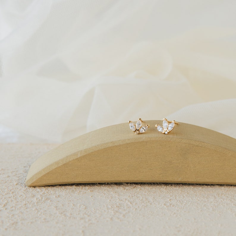 Petal Stud Earrings for Minimalist Look Dainty Diamond Earrings by Caitlyn Minimalist Perfect to Pair with any of Your Sets ER081 image 2