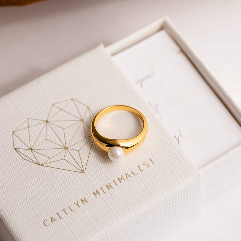 Pearl Signet Ring by Caitlyn Minimalist Vintage Pearl Jewelry Chunky Minimalist Ring Gold Pinky Ring Perfect Gift for Mom RR084 image 10