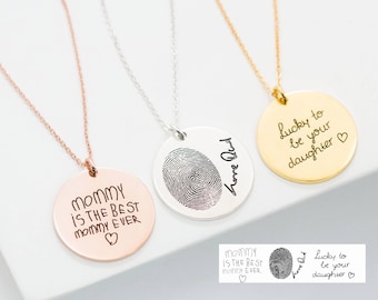 Handwriting Necklace • Custom Handwriting Jewelry • Signature Disc Necklace • Fingerprint Necklace • Gift for Mom • Memorial Gift • NM20