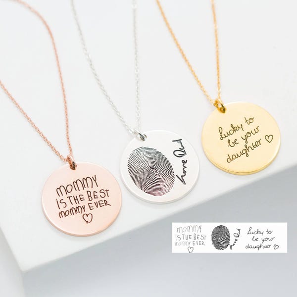 Handwriting Necklace • Custom Handwriting Jewelry • Signature Disc Necklace • Fingerprint Necklace • Gift for Mom • Memorial Gift • NM20