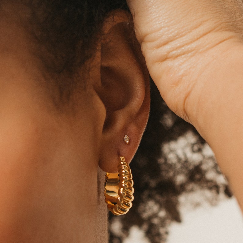 Geometric Diamond Stud Earrings by Caitlyn Minimalist Gemstone Cartilage Earrings, Dainty Sleeper Earrings Perfect Gift for Her ER259 image 2