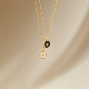North Star Necklace by Caitlyn Minimalist • Pendant Necklace in Black or Mother of Pearl • Celestial Jewelry • Anniversary Gifts • NR116