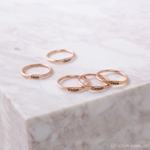 Name Ring in Sterling Silver, Gold and Rose Gold Skinny Stackable Name Ring Personalized Stacking Rings Gift for Bridesmaids RM21F31 image 7