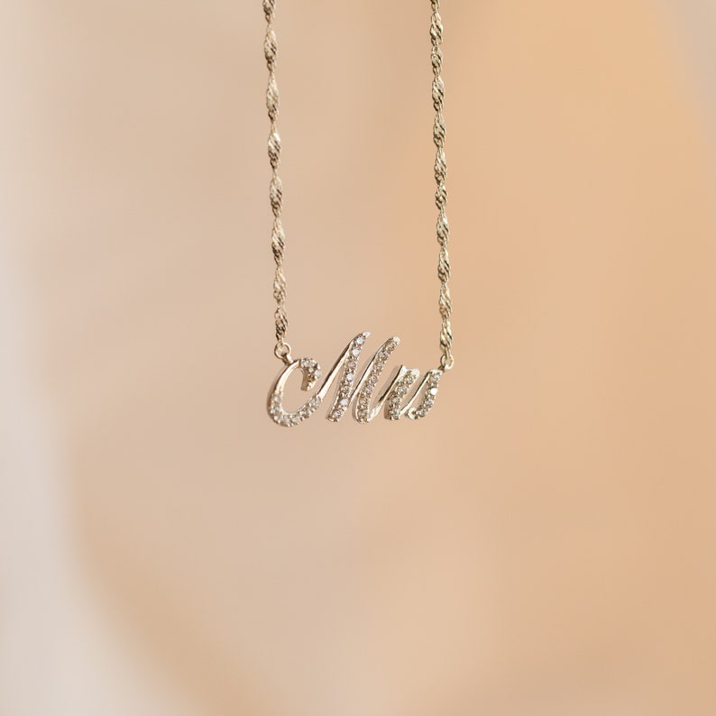 Pave Script Name Necklace by Caitlyn Minimalist Personalized Diamond Necklace in Twist Chain Perfect Gift for Her NM132F109 image 5