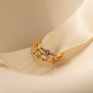 Amethyst Ring Set by Caitlyn Minimalist • Stackable Everyday Gemstone Rings • Amethyst Birthstone Jewelry • Birthday Gift for Wife • RR138
