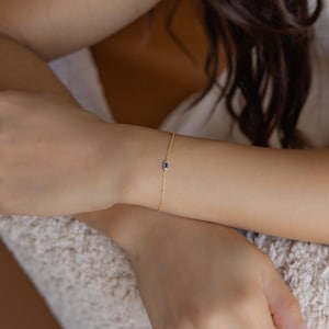 Baguette Birthstone Bracelet by Caitlyn Minimalist •  Dainty Charm Bracelet • Personalized Gemstone Jewelry • Birthday Gifts for Her • BM62