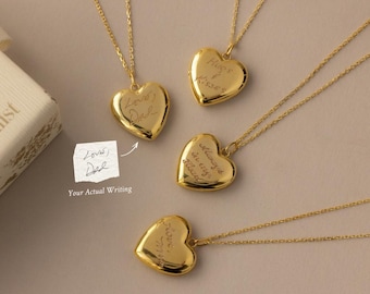 Engraved Heart Locket Necklace by Caitlyn Minimalist • Custom Handwriting Pendant Necklace • Personalized Jewelry • Gift for Mom • NM226NI