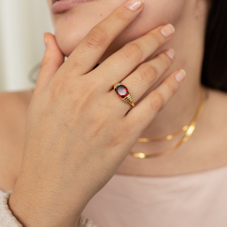 Garnet Signet Ring by Caitlyn Minimalist in Gold  Gemstone image 5