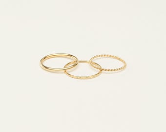 Anillos finos apilables • Juego de 3: Anillo midi, Anillo giratorio, Anillo forrado • Anillo con muescas • Anillos finos de oro • Anillo para el meñique • Regalos de cumpleaños • RR070