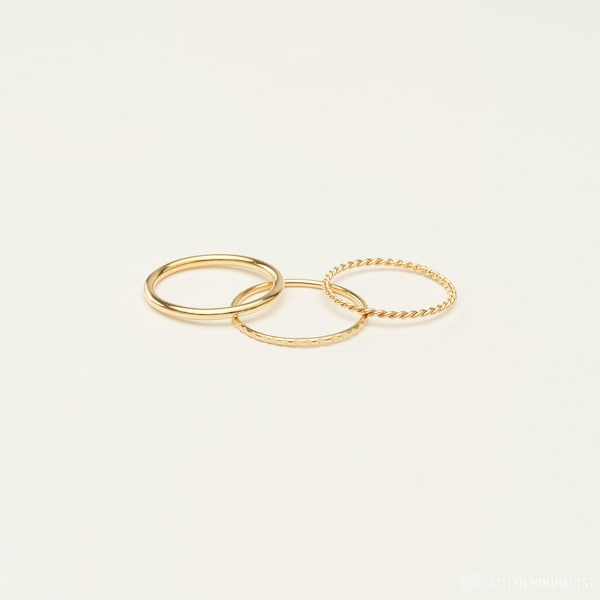 Thin Stacking Rings • Set of 3: Midi Ring, Twist Ring, Lined Ring • Notched Ring • Thin Gold Rings • Pinky Ring • Birthday Gifts • RR070