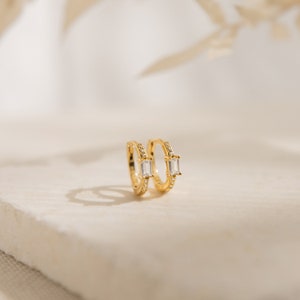 Pave Huggie Hoop Earrings Baguette Diamond Earrings by Caitlyn Minimalist Wedding Earrings, Perfect for your Earring Set ER171 image 2