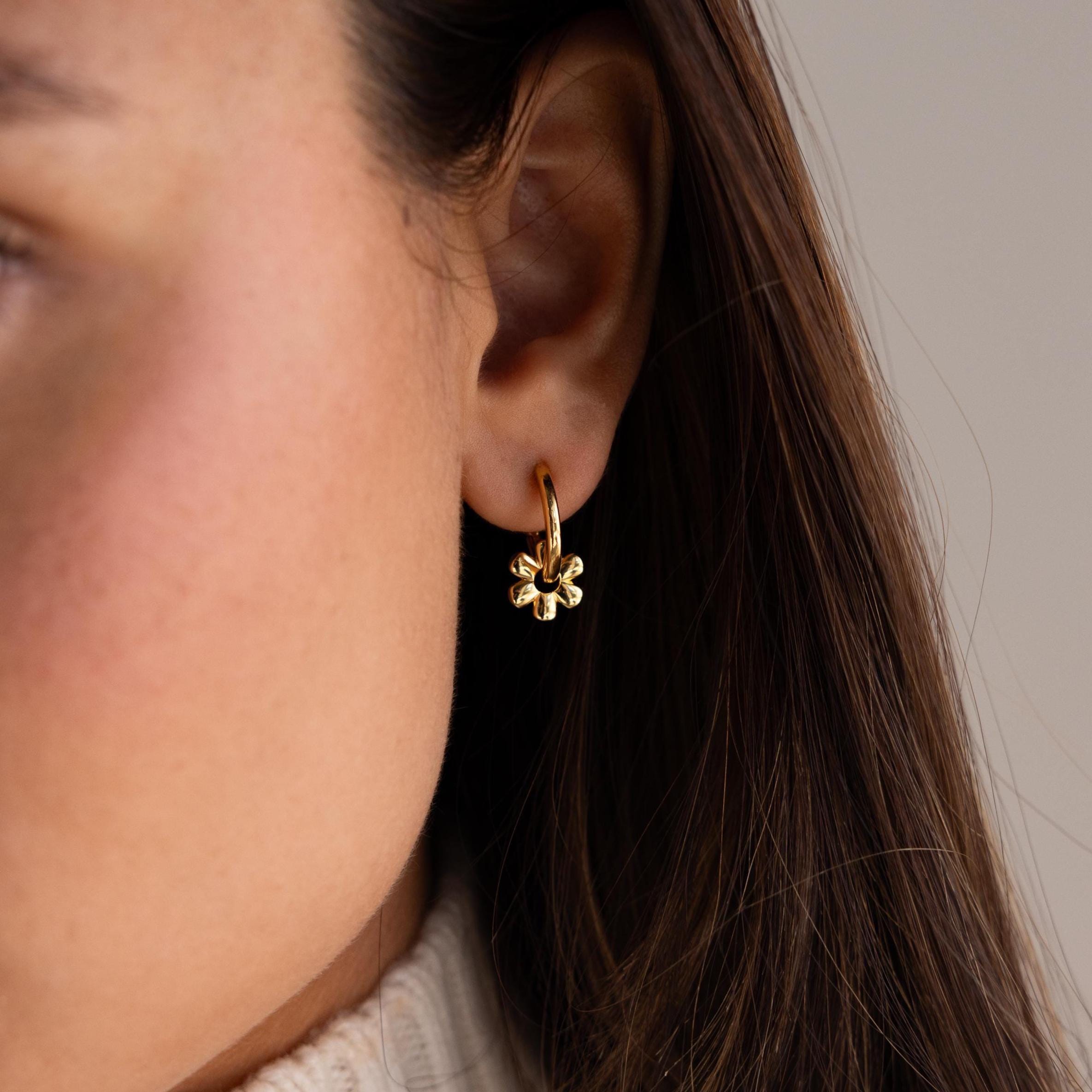 Dangling Flower Earrings by Caitlyn Minimalist • Floral Blossom Huggie Earrings • Cute & Dainty Jewelry • Gift for Daughter • ER640