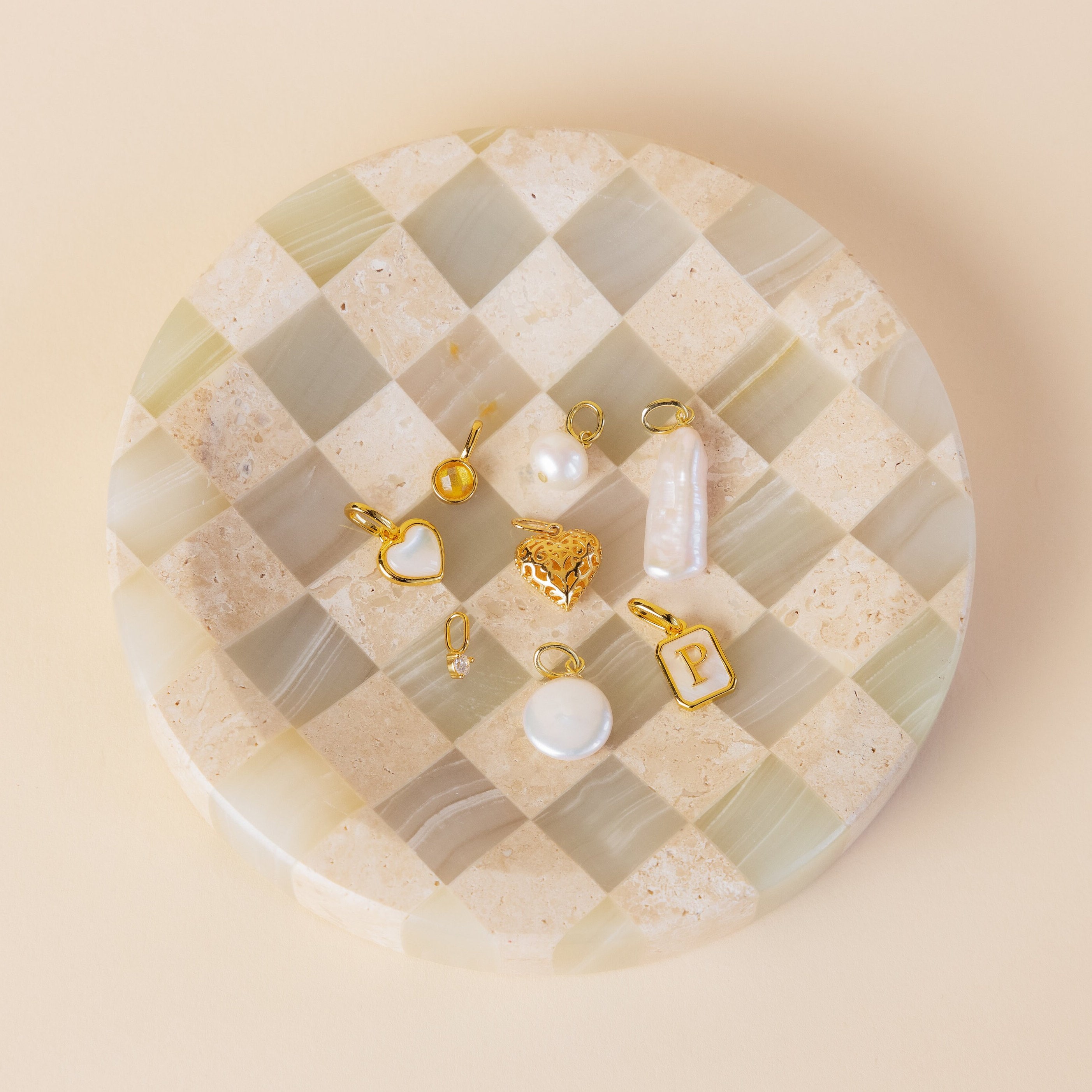 Mother of Pearl Initial Charm by Caitlyn Minimalist • Vintage-Style Pearl Pendant in Gold • Dainty Pearl Jewelry • Gift for Mom • XR020