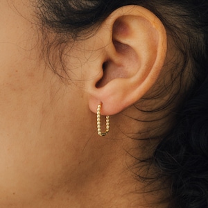 Rectangle Beaded Hoop Earrings by Caitlyn Minimalist • Minimalist Sterling Silver & Gold Geometric Earrings • Gift for Daughter • ER205