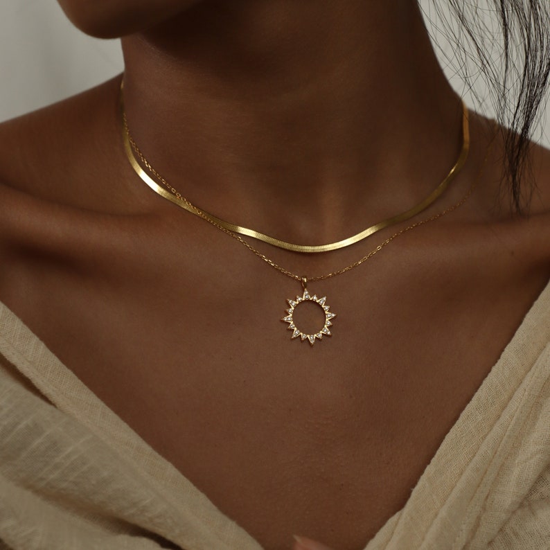 Pave Sun Necklace by Caitlyn Minimalist Boho Necklace Diamond Sun Necklace Summer Jewelry in Gold and Sterling Silver NR046 image 1