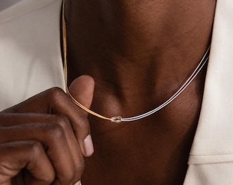 Zweifarbige Knoten Halskette von Caitlyn Minimalistisch • Liebesknoten Halskette • Doppelte Kette • Gemischte Metall Schmuck • Abschluss Geschenke • NR312