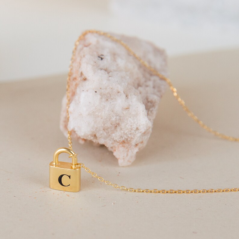 Initial Padlock Necklace The Lock Initial Pendant Necklace Etsy