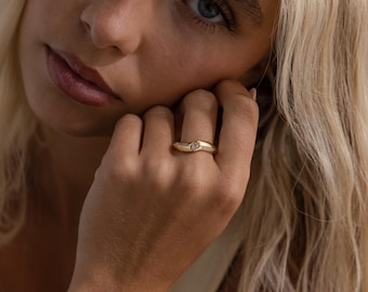 Art Deco Diamond Wave Ring by Caitlyn Minimalist • Multifaceted Curve Diamond Signet Ring • Vintage Jewelry • Gift for Mom • RR194
