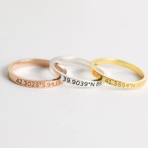 Dainty Coordinates Ring Stackable Band Latitude Longitude Ring Personalized Custom Location Jewelry Custom Location Ring RM22F31 image 2