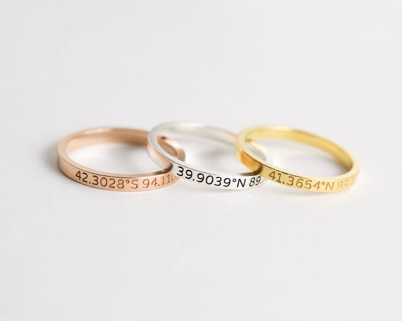 Dainty Coordinates Ring Stackable Band Latitude Longitude Ring Personalized Custom Location Jewelry Custom Location Ring RM22F31 image 2