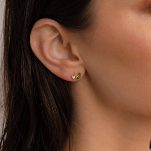 Peridot Leaf Stud Earrings by Caitlyn Minimalist Green Crystal Earrings Marquise Gemstone Jewelry Summer Beach Jewelry for Her ER362 image 6