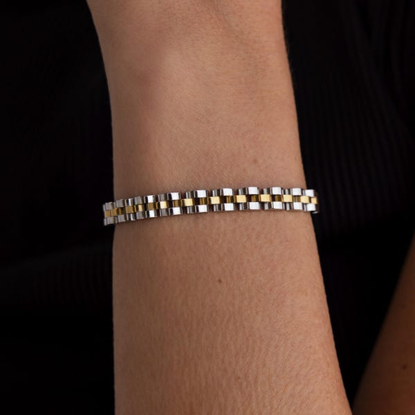 Watch Chain Bracelet by Caitlyn Minimalist • Two Tone Link Bracelet Strap • Mixed Metal Jewelry • Boyfriend Gift • Gift for Him • BR082