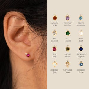 Raindrop Birthstone Stud Earrings by Caitlyn Minimalist • Dainty Teardrop Earrings with Custom Gemstone • Gift for New Mom • ER231