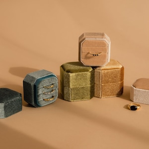 Square Velvet Jewelry Box by Caitlyn Minimalist • 1, 2, & 3 Slot Ring Box, Perfect for an Engagement Ring • Proposal Box • Girlfriend Gift