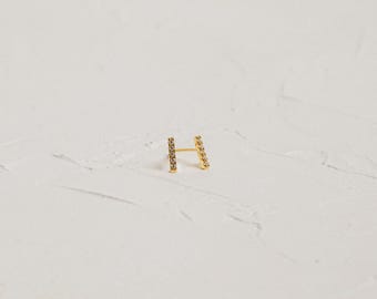 Diamond Bar Stud Earrings • Pave Diamond Earrings • Minimalist Earrings for Everyday • Dainty Gold Earrings • Birthday Gift for Her • ER110