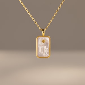 Pearl Zodiac Birthstone Necklace by CaitlynMinimalist • Custom Pendant Necklace with Mother of Pearl • Zodiac Jewelry • Gift for Her • NM216 18K GOLD