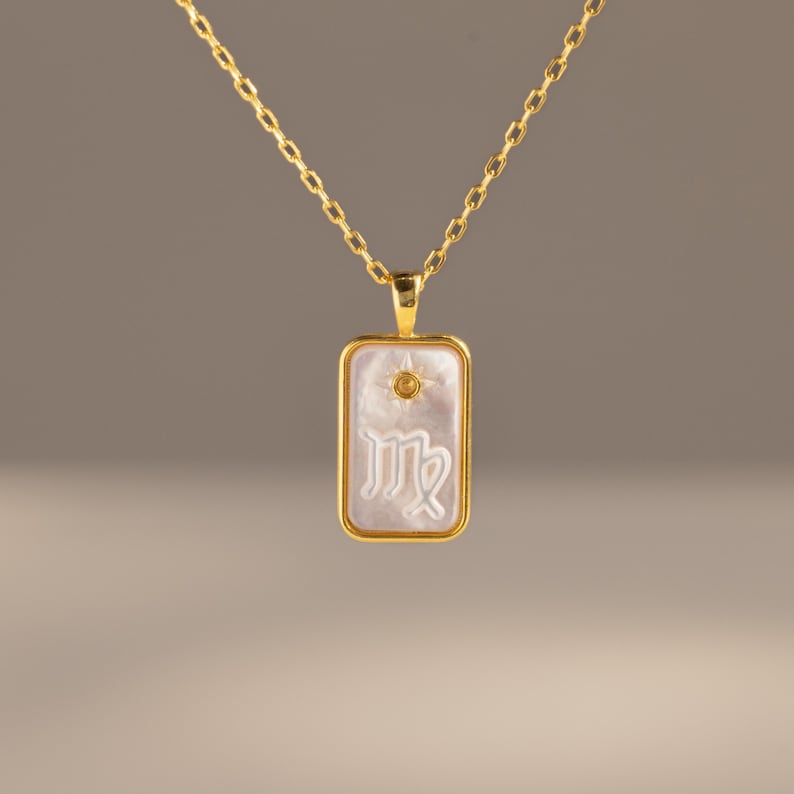 Pearl Zodiac Birthstone Necklace by CaitlynMinimalist • Custom Pendant Necklace with Mother of Pearl • Zodiac Jewelry • Gift for Her • NM216 18K GOLD