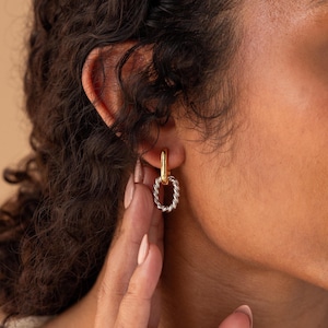 Mixed Metal Link Hoops by Caitlyn Minimalist • Chunky Two Tone Dangle Link Hoop Earrings • Unique Statement Jewelry • Birthday Gift • ER560