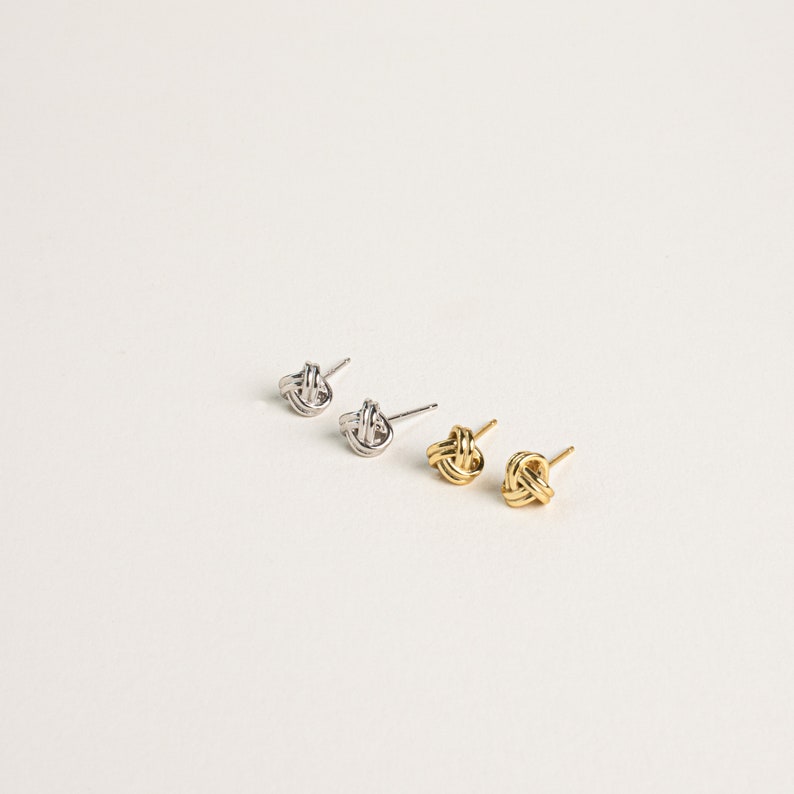 Love Knot Earrings Dainty Stud Earrings Minimalist Knot Earrings in Gold and Sterling Silver Gift for Her Bridesmaid Gifts ER153 image 7