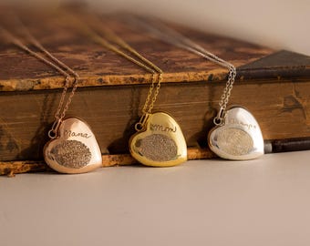 Fingerprint Heart Locket Necklace by Caitlyn Minimalist • Custom Engraved Locket Pendant • Memorial Jewelry • Loss of Mother Gift • NM226NI