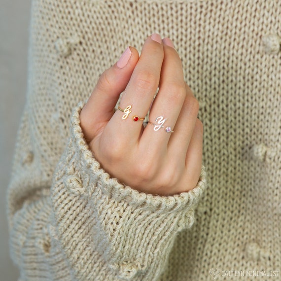 Initial ring on sale with birthstone