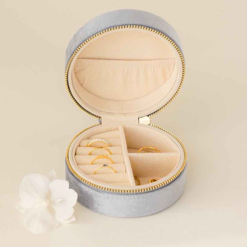 Round Velvet Jewelry Box by Caitlyn Minimalist Blue Jewelry Etsy