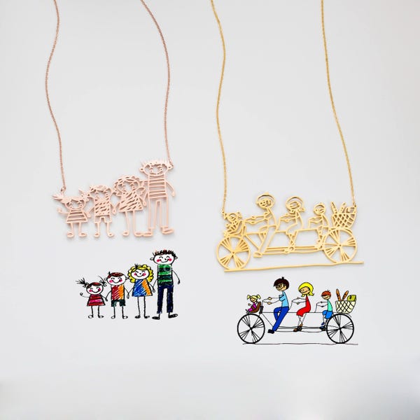 Collar con dibujo • Collar con dibujo infantil • Arte infantil personalizado • Collar personalizado • Regalo de dibujo infantil para la abuela • Regalo para mamá • NM19