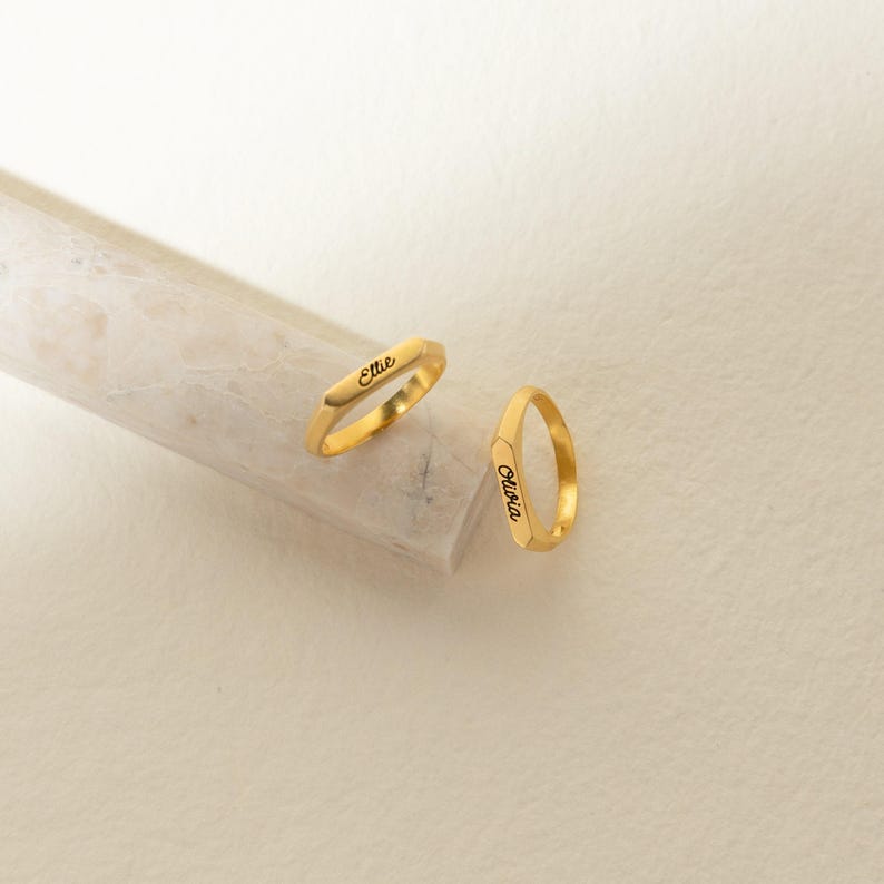 Custom Signet Ring • Name Ring • Stackable Bar Ring • Minimalist Ring • Personalized Engraved Ring • Birthday Gift for Her • RM32F100 image 5