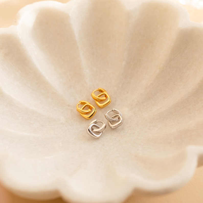 Double Hoop Dangle Huggie Earrings by Caitlyn Minimalist Small Minimalist Hoop Earrings in Gold & Silver Perfect Gift for Her ER292 image 5
