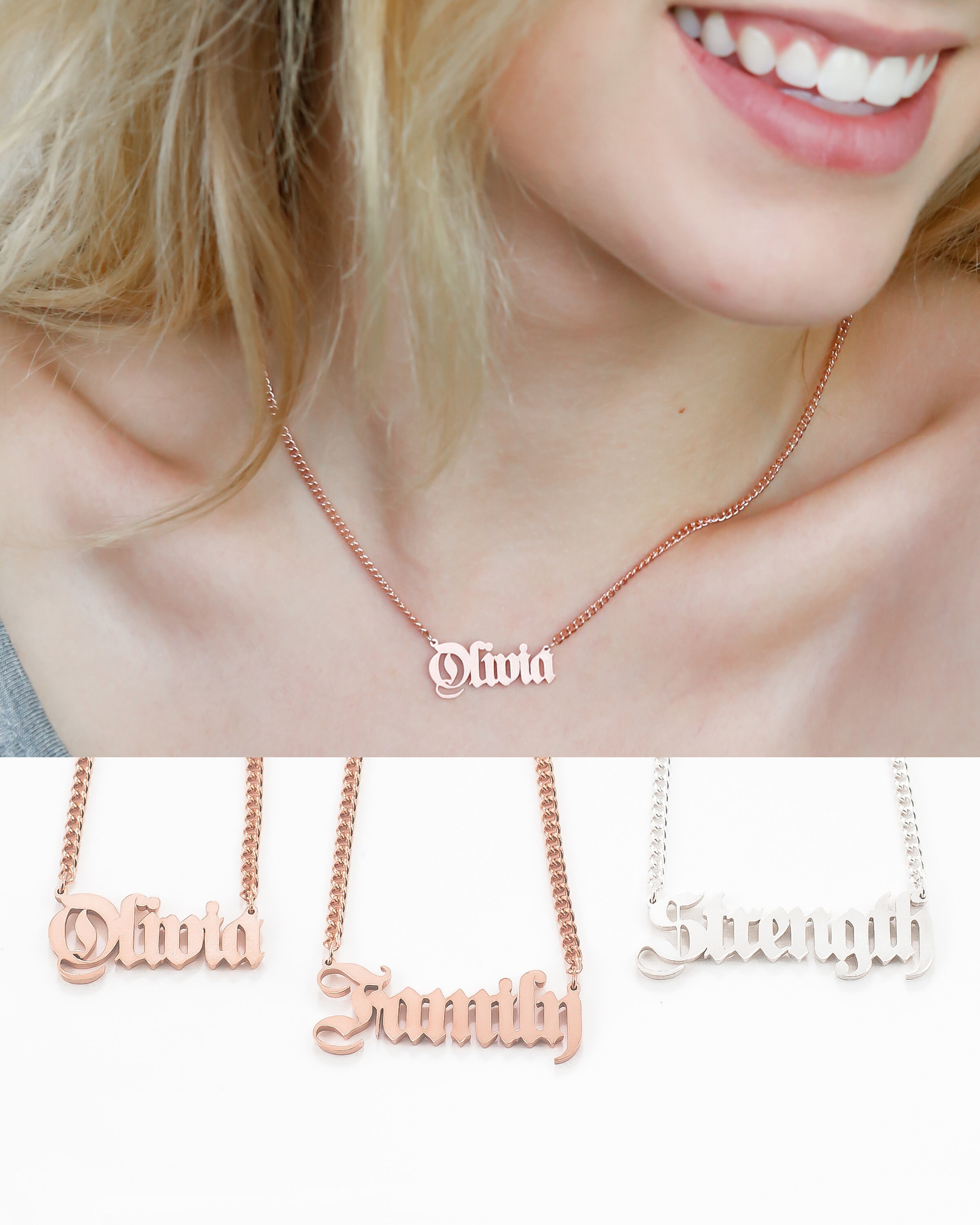 Old English Name Necklace in Cuban 