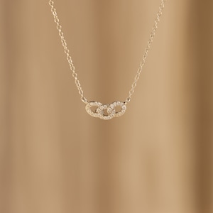 Pave Link Diamond Necklace by Caitlyn Minimalist Triple Link Interlocking Pendant Necklace Minimalist Jewelry Best Friend Gift NR202 image 4