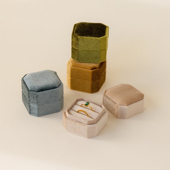 2 Slot Velvet Ring Box by Caitlyn Minimalist • Wedding Proposal Ring Box • Engagement Ring Holder • Bride Gift • Girlfriend Gift • XR010