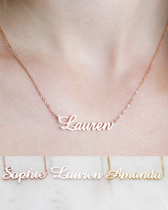 Custom Tiny Name Necklace - horizontal bar custom name necklace in gold,  silver, rose gold