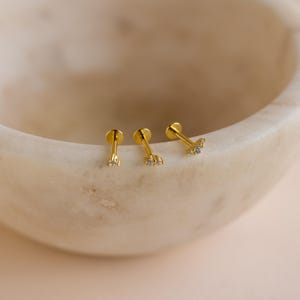Diamond Cluster Earring Set by CaitlynMinimalist • Set of 3: Flat Back Diamond Stud Earrings • Dainty Wedding Jewelry • Gift for Mom • ER537 18K GOLD